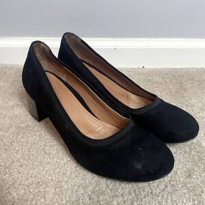 Vionic Black Leather Suede Block Square 2" Heel Brown Cheetah Womens Size 7